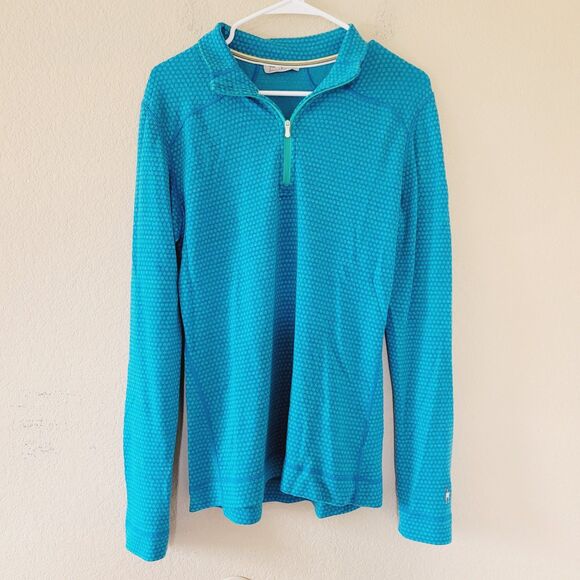 Smartwool 1/4 Zip Long Sleeve Base Layer Teal Blue 100% Merino Wool Womens Large - Picture 1 of 8